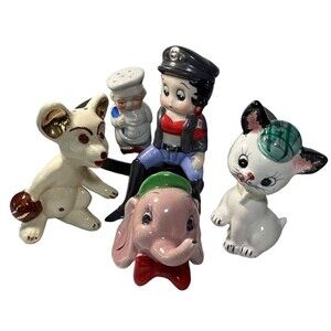 Salt & Pepper Shakers of 5 Vintage Mixed  Ceramic